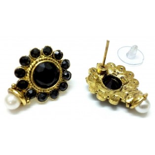Gold Oxidized Women Earring Stud Jewelry PushBack Classy Gift Rhinestones Bead 4